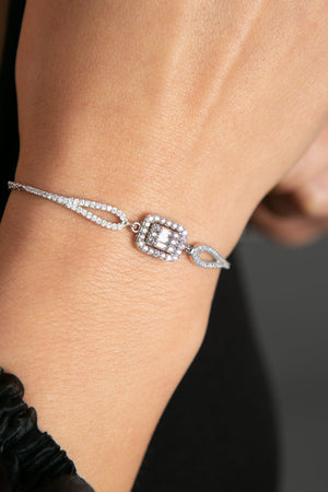 Women's 925 Sterling Silver Rhodium-Plated Zircon Baguette Bracelet