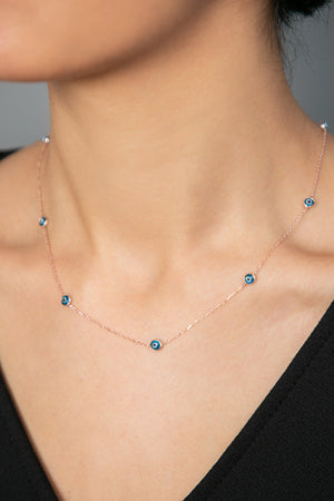 Women's 925 Sterling Silver Evil Eye Rose Gold Plated Necklace