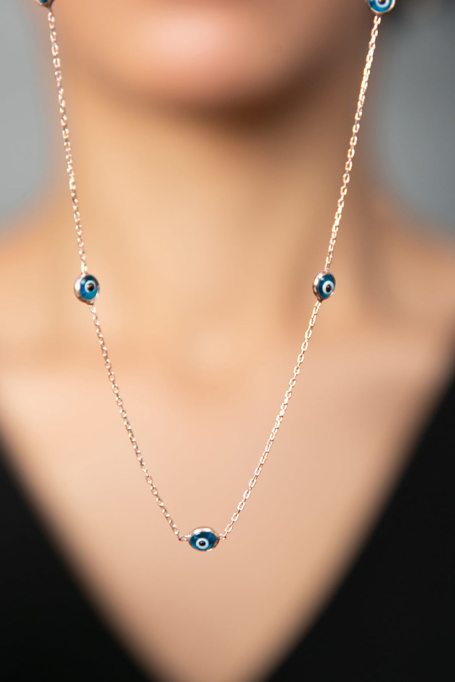 Women's 925 Sterling Silver Evil Eye Rose Gold Plated Necklace