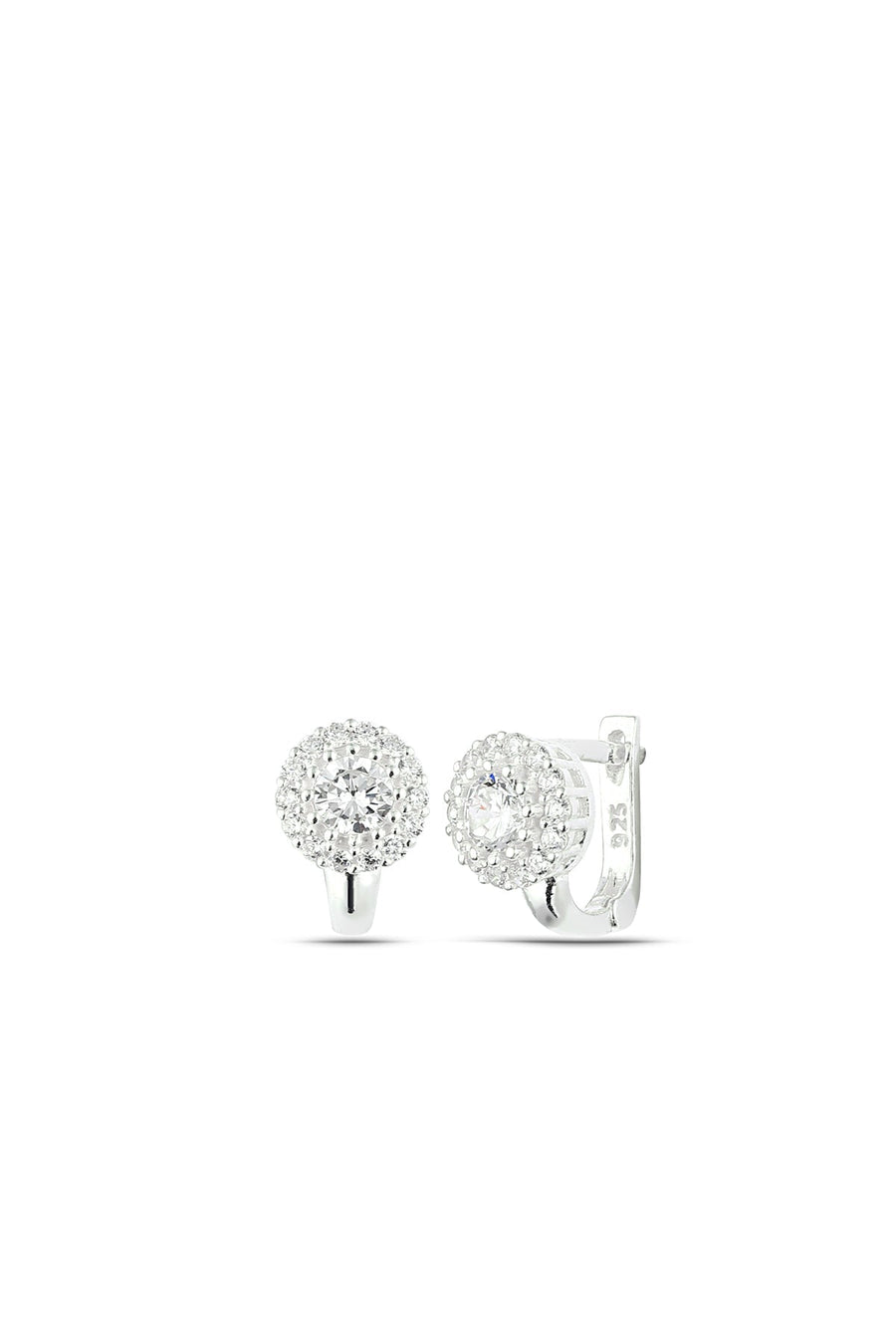 Women's 925 Sterling Silver Single Stone Stud Earrings with Rhodium Plating