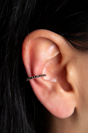 Women's 925 Sterling Silver Cartilage Earring with Black Stone Detail