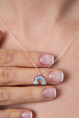 Women's Cloud-Detailed Rainbow Design 925 Sterling Silver Necklace