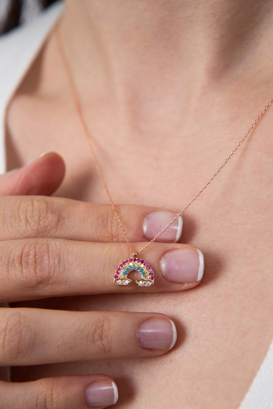 Women's Cloud Detailed Rainbow Model 925 Sterling Silver Necklace