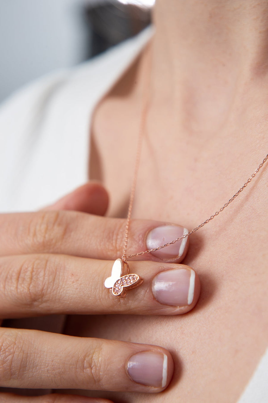 Women's 925 Sterling Silver Butterfly Necklace with Pink Stone Detail