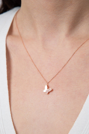 Women's 925 Sterling Silver Butterfly Necklace with Pink Stone Detail