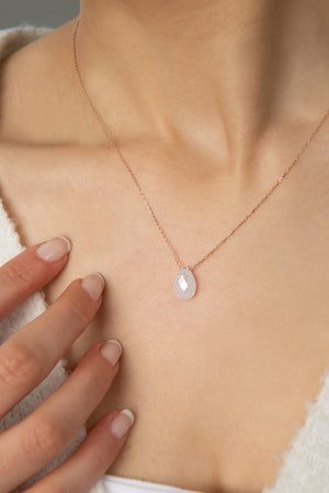 Women's 925 Sterling Silver Faceted Teardrop Pendant Necklace