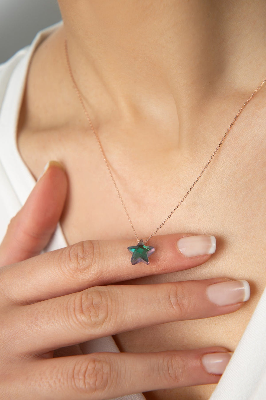 Women's Faceted Star Model 925 Sterling Silver Necklace