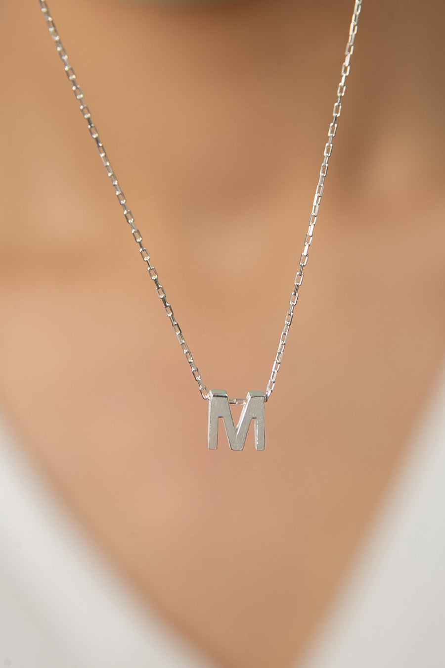Women's 3D M Letter Model 925 Sterling Silver Necklace