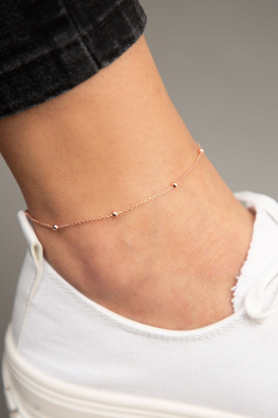 Women's Rose Plated Top Chain Model 925 Sterling Silver Anklet