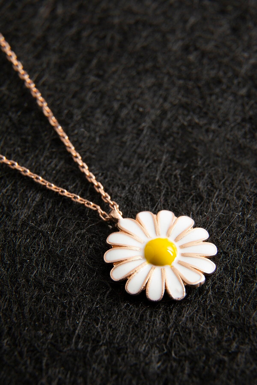 Women's Enameled Daisy Model 925 Sterling Silver Necklace and Earring Set