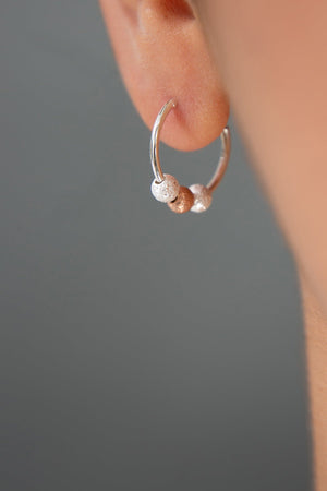 Women's 925 Sterling Silver Hoop Earrings with Doric Ball Detail