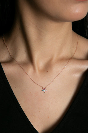 Women's 925 Sterling Silver Star Pendant Necklace with Colorful Stones