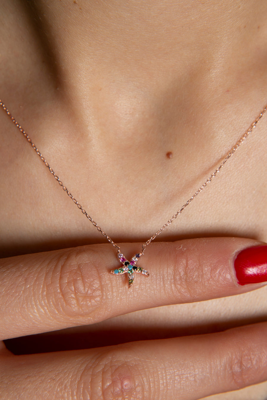 Women's 925 Sterling Silver Star Pendant Necklace with Colorful Stones