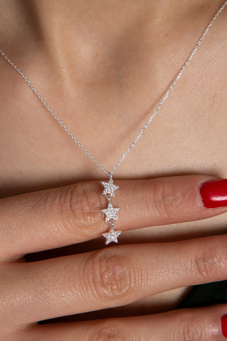 Women's Aligned Stars Model 925 Sterling Silver Necklace