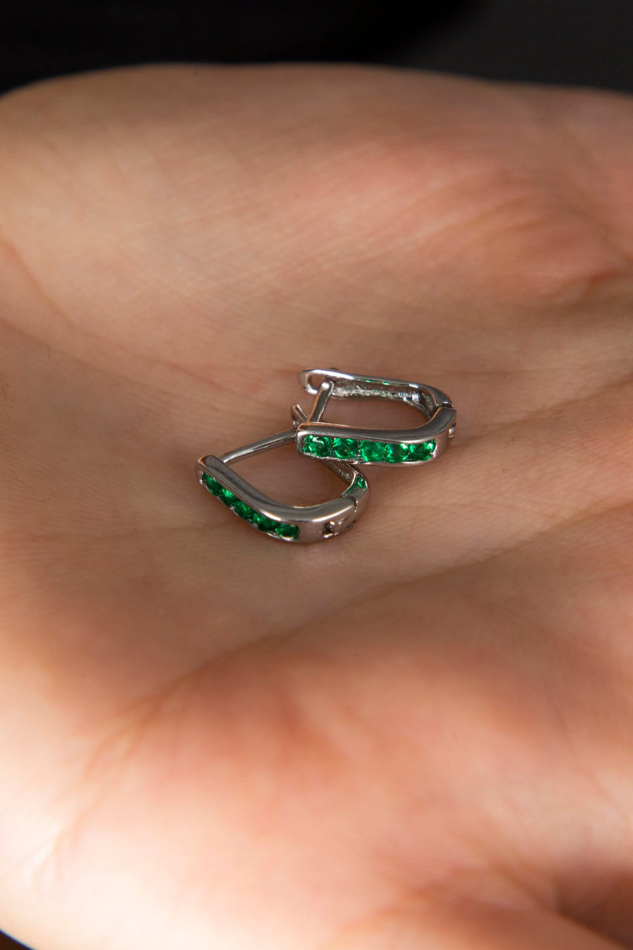 Women's 925 Sterling Silver Earrings with Green Stones