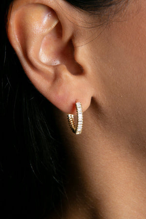 Women's 925 Sterling Silver Hoop Earrings with Baguette Stones