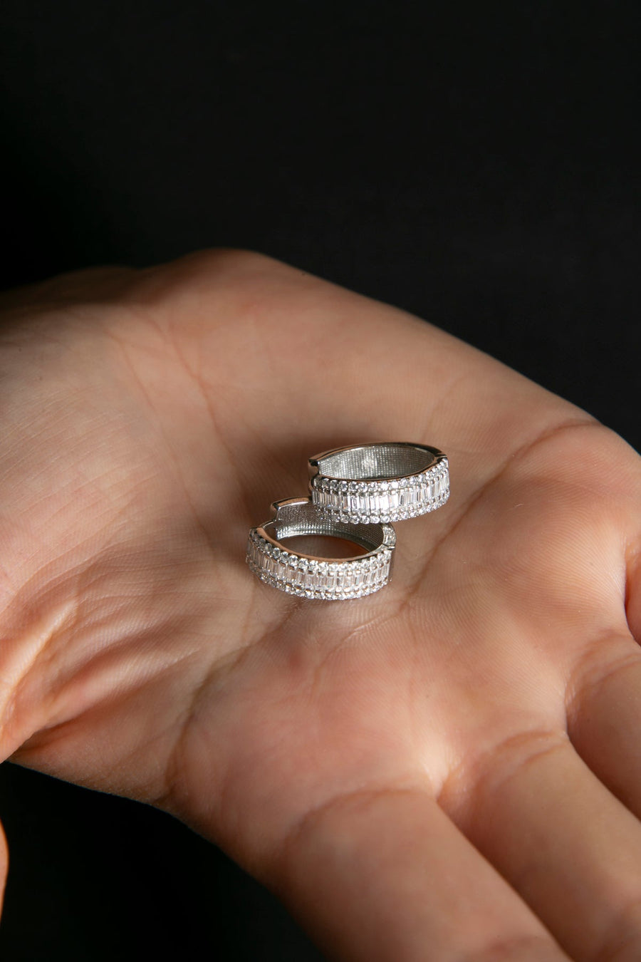 Women's Baguette Stone Hoop Model 925 Sterling Silver Earrings