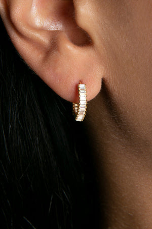 Women's 925 Sterling Silver Baguette Hoop Earrings