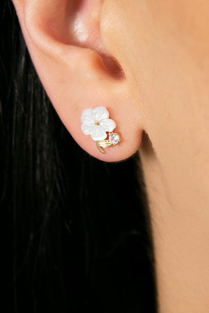 Women's 925 Sterling Silver Magnolia Flower Earrings with Mother of Pearl