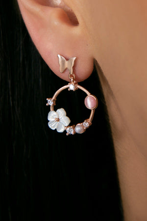 Women's Mother-of-Pearl Magnolia Flower 925 Sterling Silver Earrings