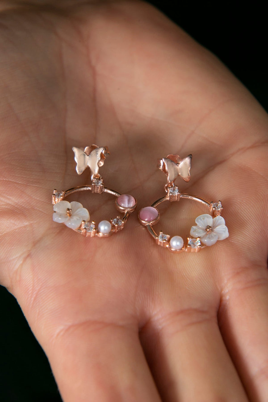 Women's Mother-of-Pearl Magnolia Flower 925 Sterling Silver Earrings