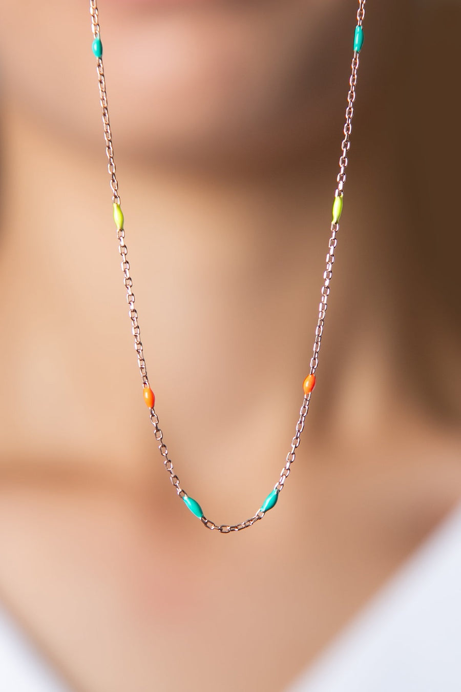 Women's 925 Sterling Silver Necklace with Colorful Stone Detail