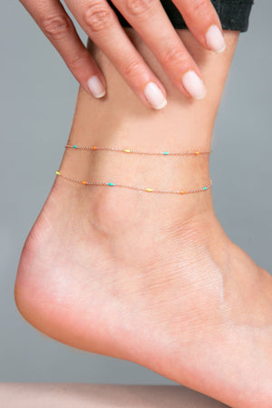 Women's 925 Sterling Silver Anklet with Colored Stone Detail