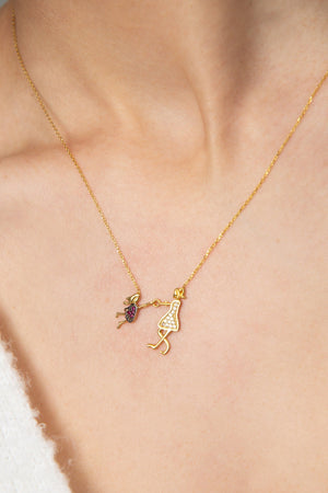 Women's Gold Plated Mother and Child Model 925 Sterling Silver Necklace