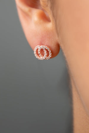 Women's 925 Sterling Silver Earrings with Stone Detail Interlocking Hoop Design and Rose Coating