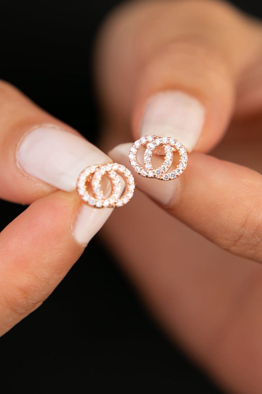 Women's 925 Sterling Silver Earrings with Stone Detail Interlocking Hoop Design and Rose Coating