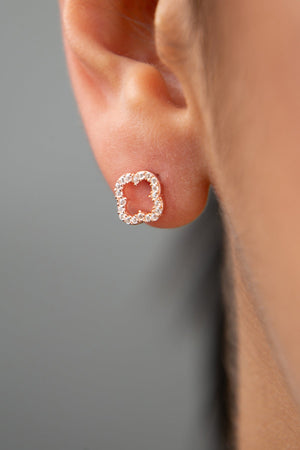 Women's 925 Sterling Silver Rose-Plated Flower Earrings with Stone Detail