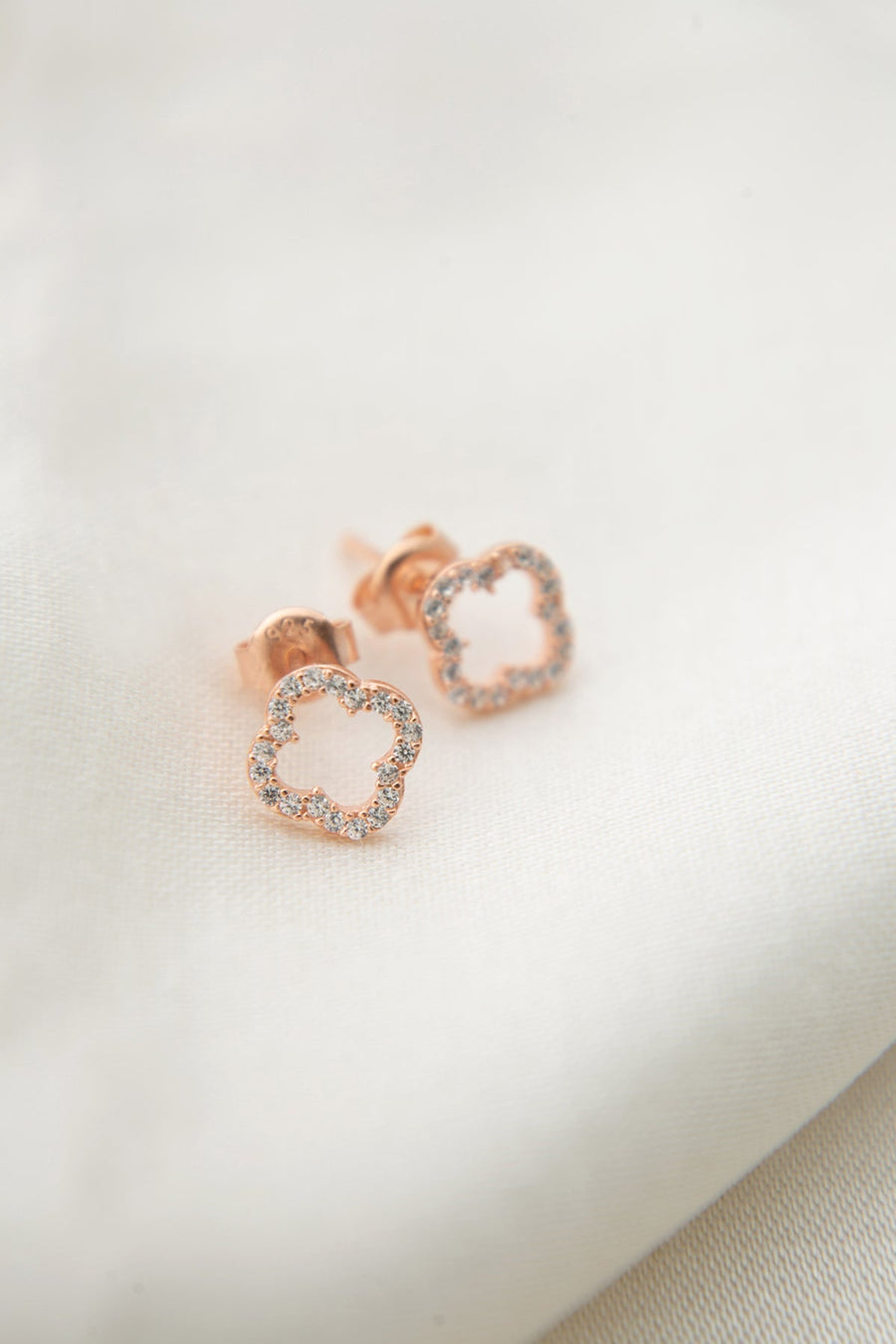 Women's 925 Sterling Silver Rose-Plated Flower Earrings with Stone Detail