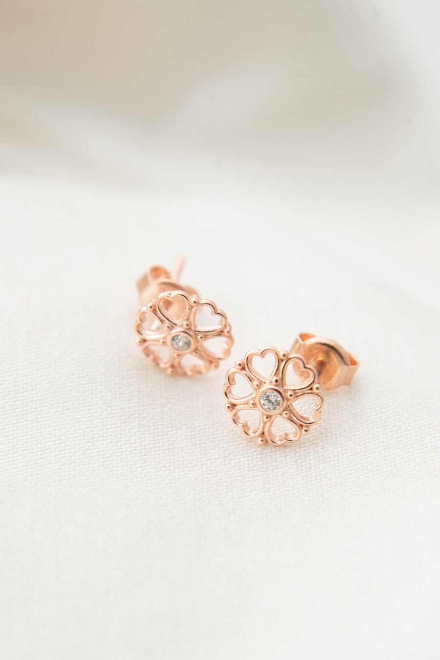 Women's Stone Detailed Flower Model Rose Plated 925 Sterling Silver Earrings