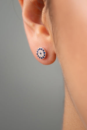 Women's Evil Eye Model Rose Plated 925 Sterling Silver Earrings