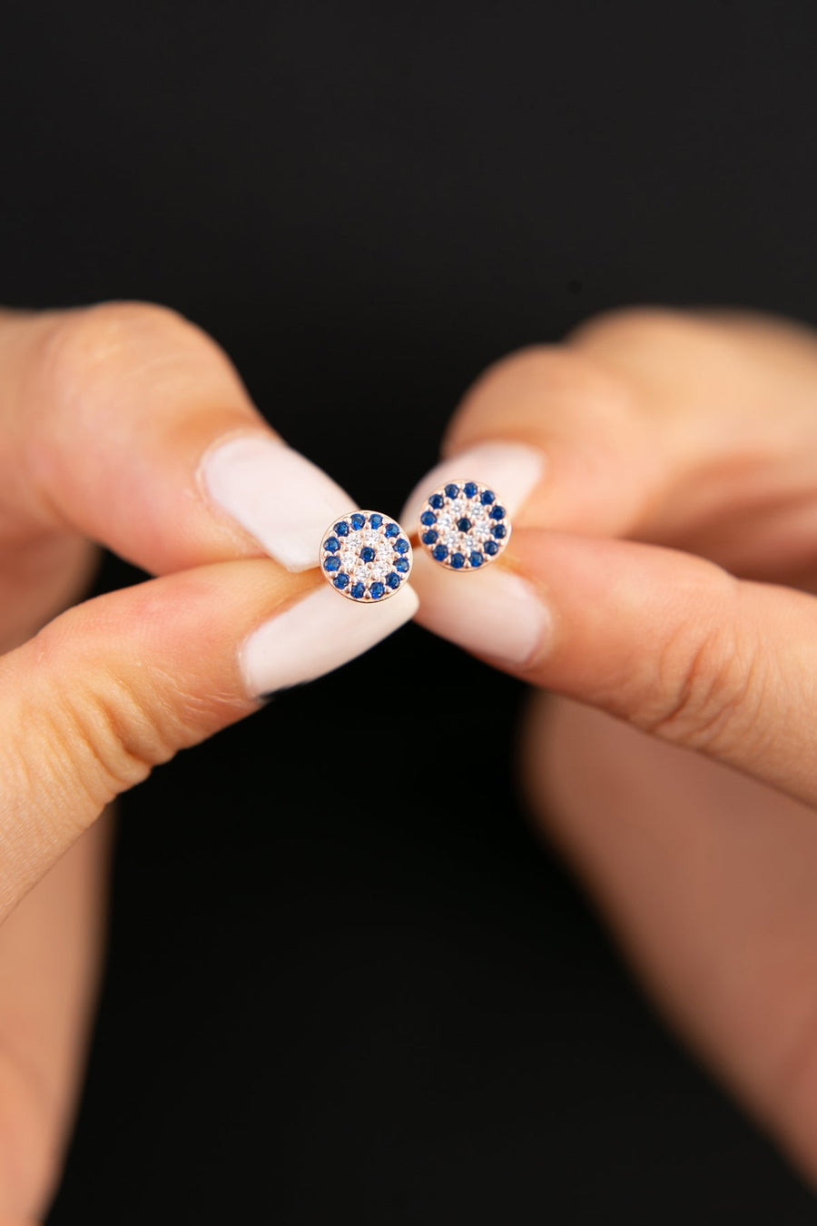 Women's Evil Eye Model Rose Plated 925 Sterling Silver Earrings