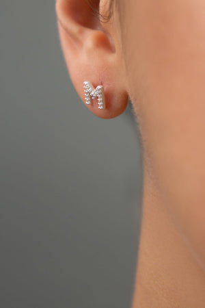Women's M Initial 925 Sterling Silver Earrings