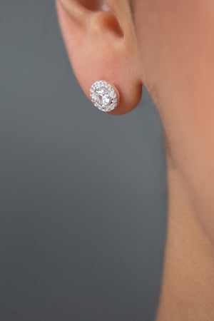 Women's Single Stone Detail 925 Sterling Silver Earrings