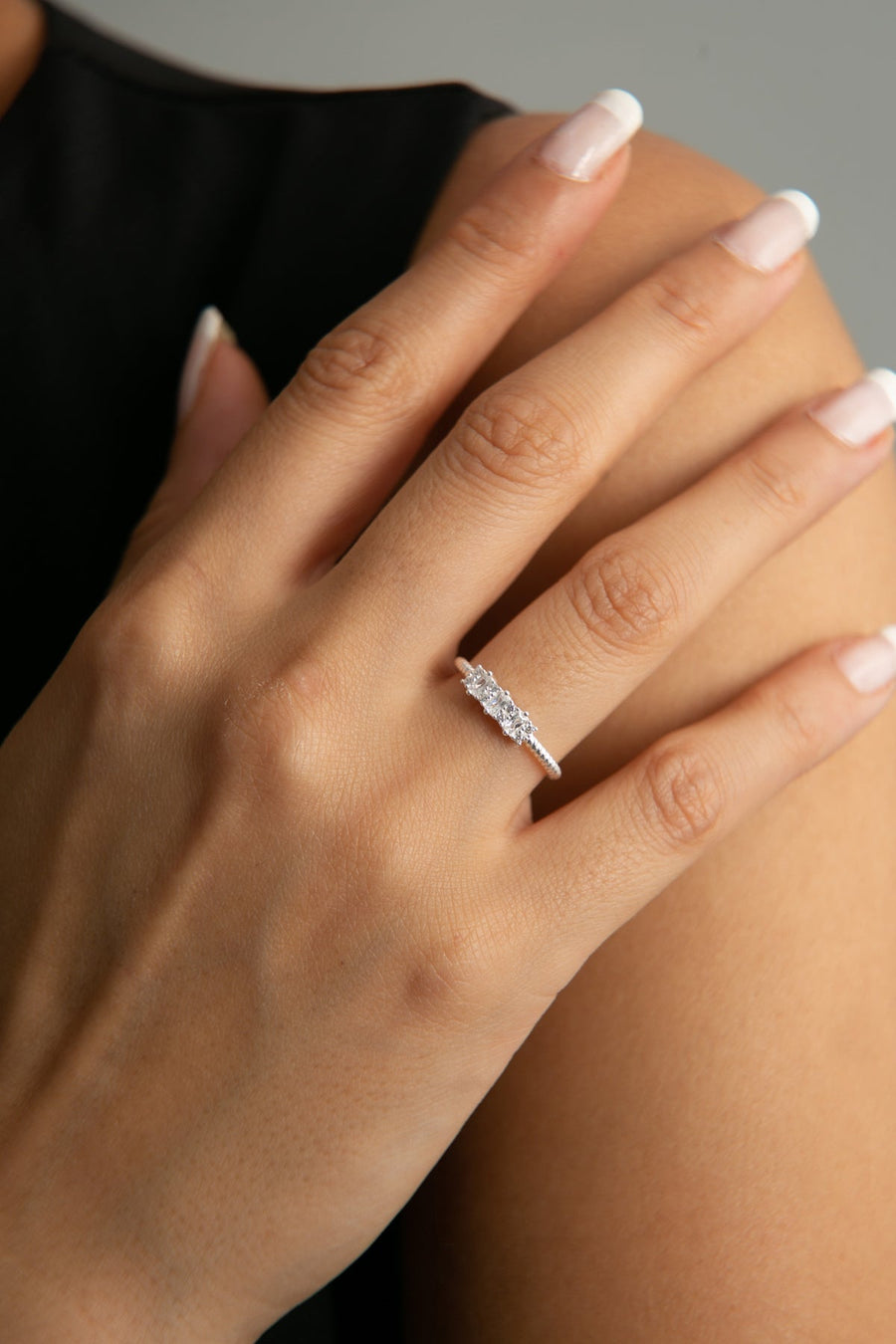 Women's Row Stone Detail 925 Sterling Silver Ring