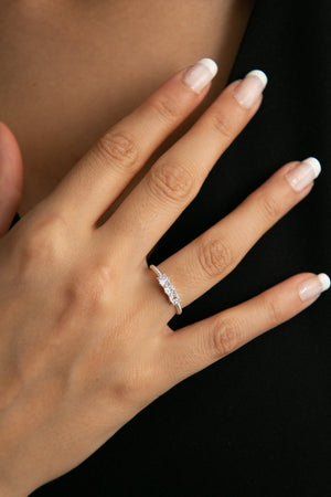 Women's Row Stone Detail 925 Sterling Silver Ring