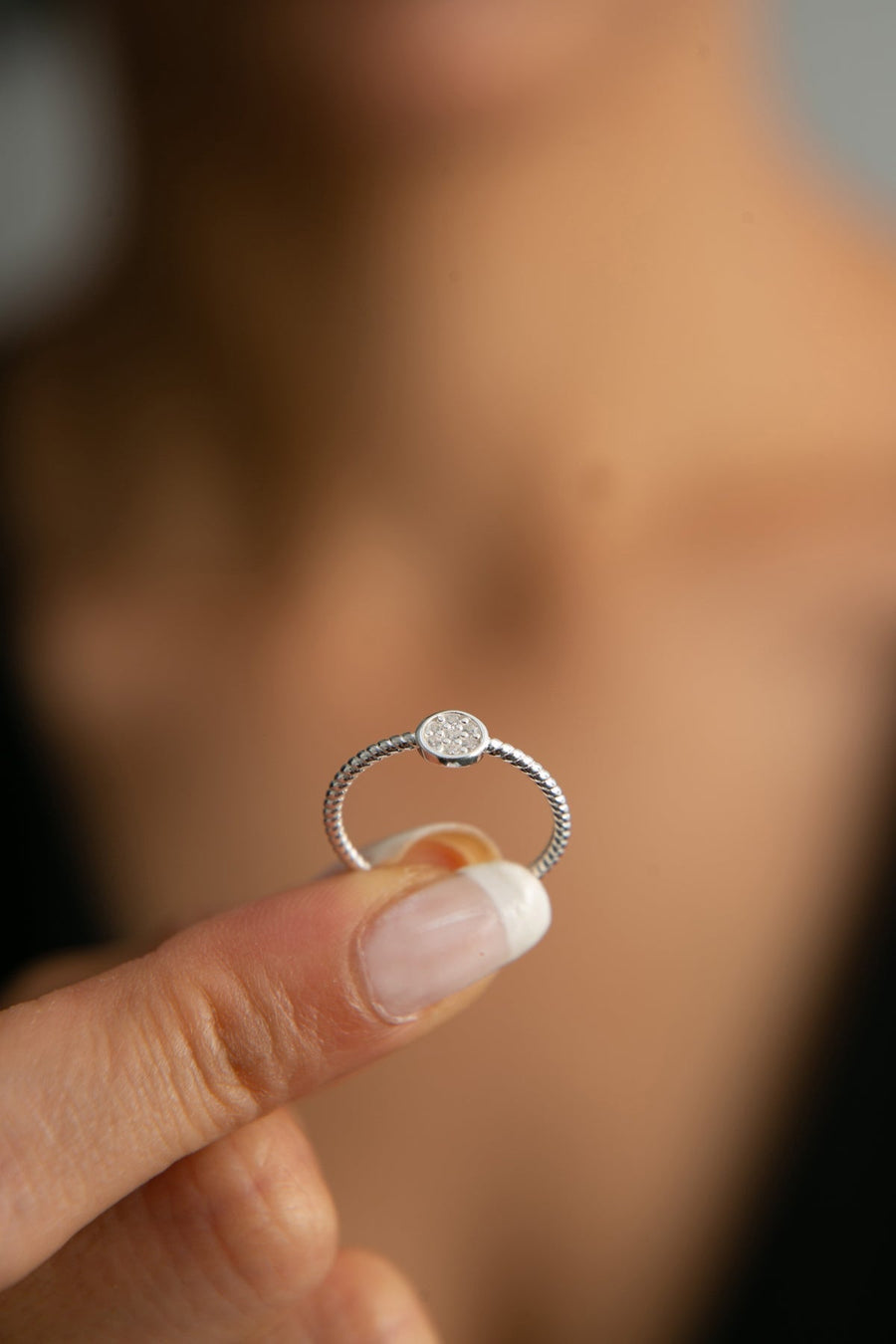 Women's 925 Sterling Silver Twist Ring with Stones