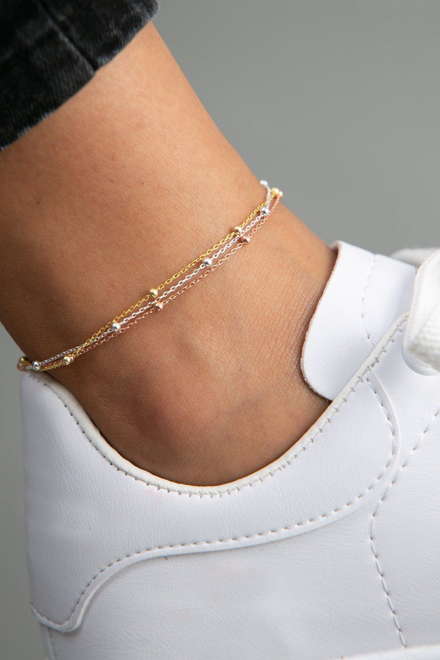 Women's 925 Sterling Silver Dorica Top Detailed Anklet in 3 Colors