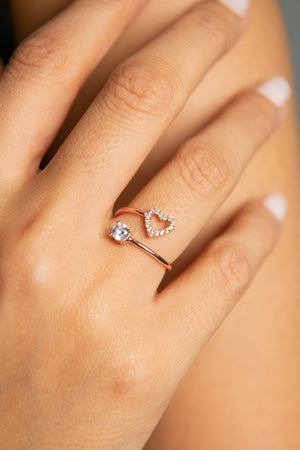 Women's Heart-Detailed 925 Sterling Silver Ring