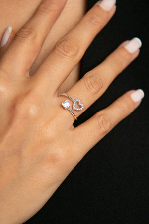 Women's 925 Sterling Silver Heart Detail Ring