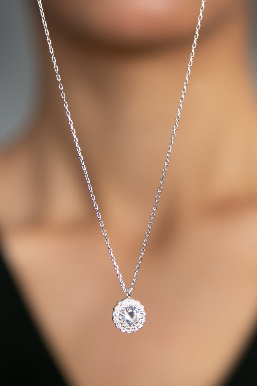 Women's 925 Sterling Silver Single Stone Pendant Necklace