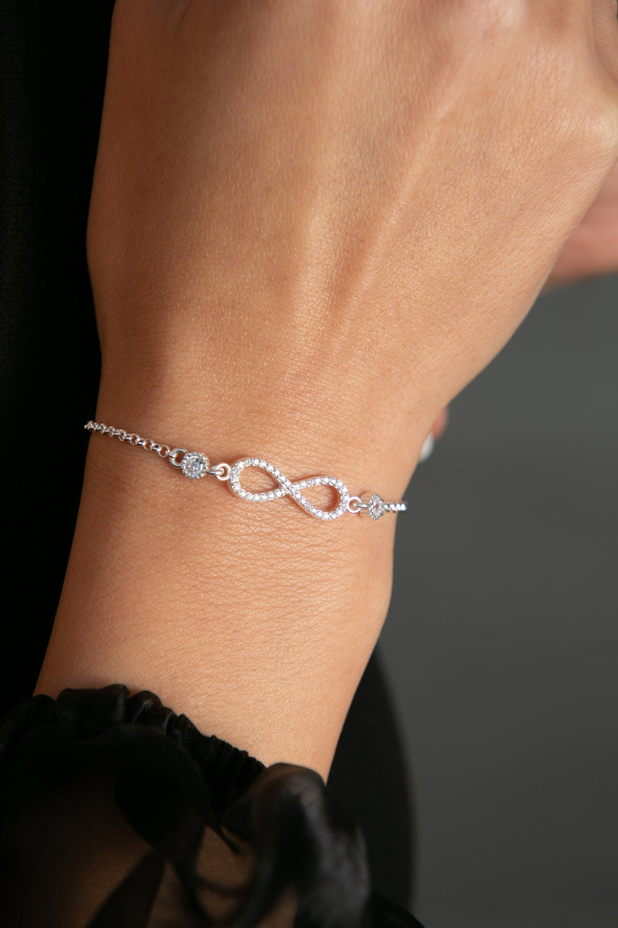 Women's Rhodium-Plated Infinity Model 925 Sterling Silver Bracelet