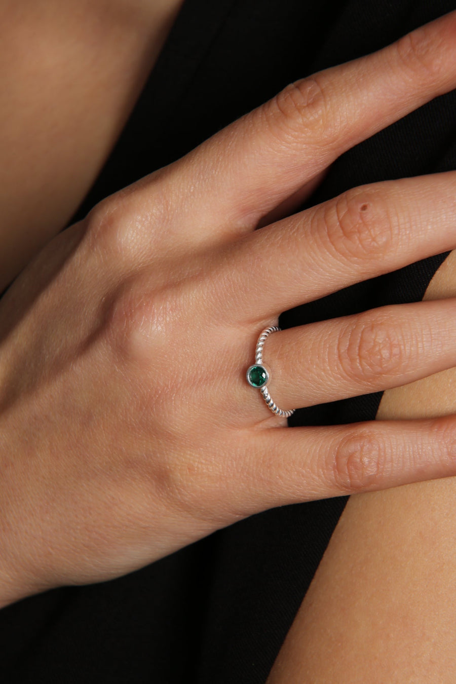 Women's Stone-Embellished Twist Model 925 Sterling Silver Ring