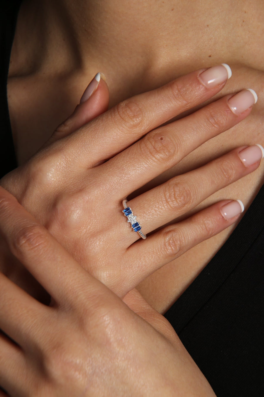 Women's Baguette Stone Twist Model 925 Sterling Silver Ring