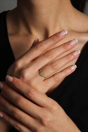 Women's Mixed Stone Sun Model 925 Sterling Silver Ring