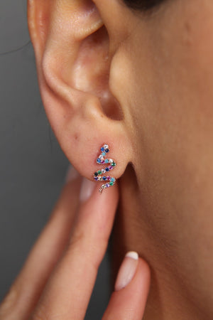 Women's Mix Stone Snake Model 925 Sterling Silver Earrings