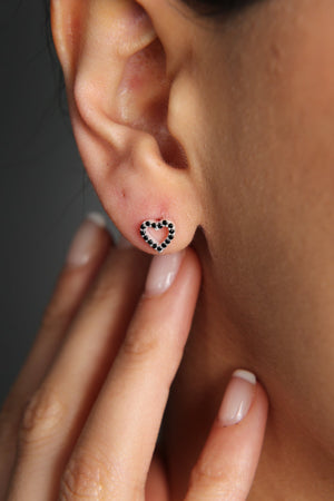 women's black stone heart model 925 sterling silver earrings: